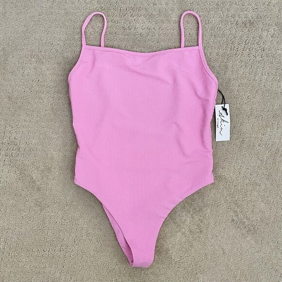 NEW Skin By Same Pink Ribbed Square Neck One Piece Swimsuit Women’s Size XXL - Picture 1 of 7